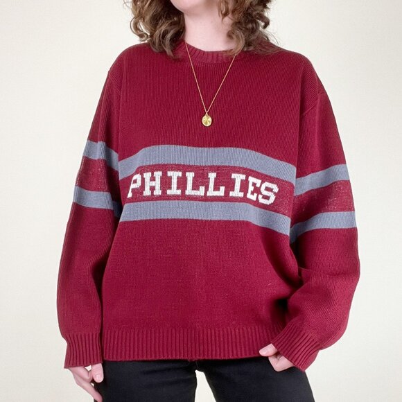 Rare Vintage Phillies Oversized Sweater Philadelphia Eagles 76ers Flyers 80s 90s - Picture 7 of 7